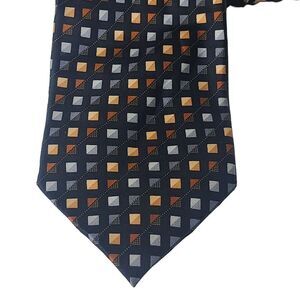 Covington Men's Necktie Tie Silk Black Orange Gray Silver Geometric 59" L
